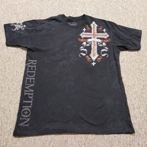 Archaic Shirt Mens 2XL Black All Over Print Cross Wings Grunge Redemption Logo